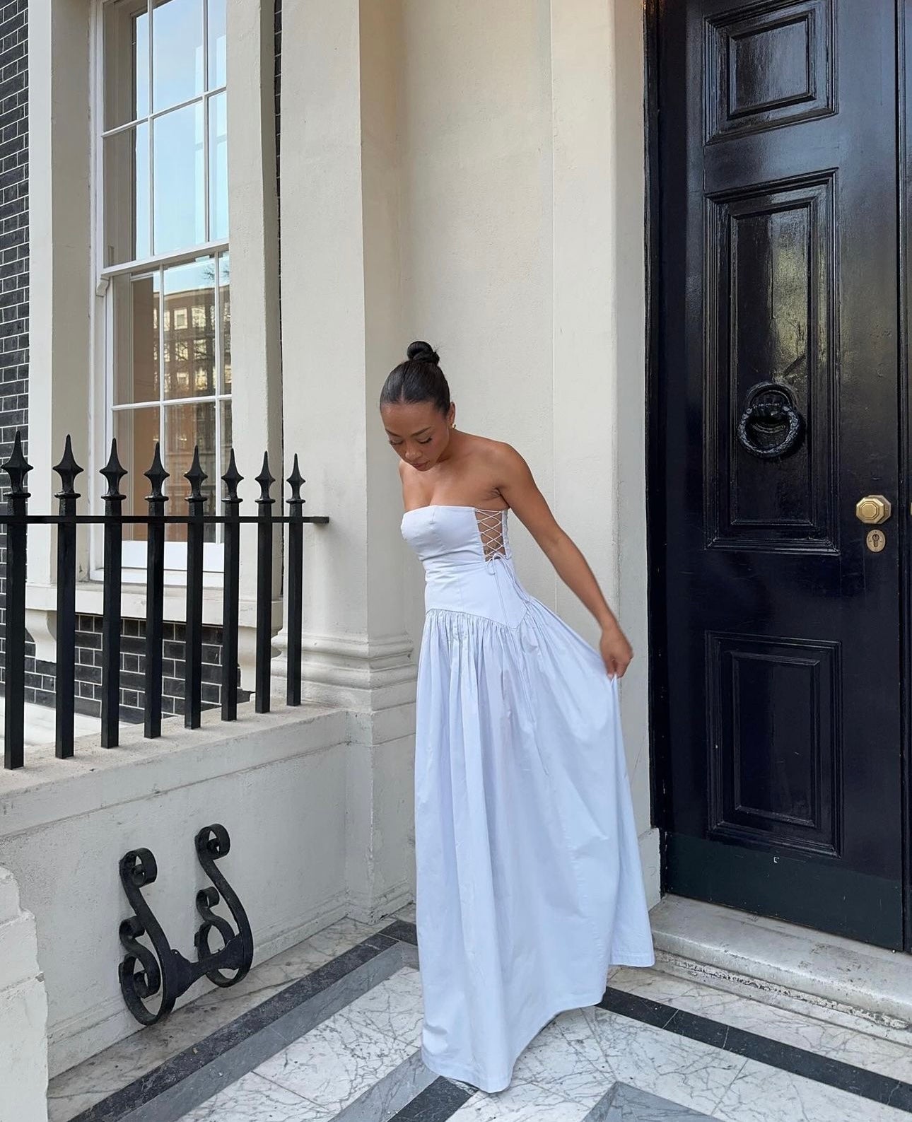 Shona Joy Amada Lace Up Strapless Maxi Dress