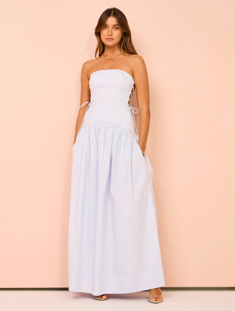 Shona Joy Amada Lace Up Strapless Maxi Dress