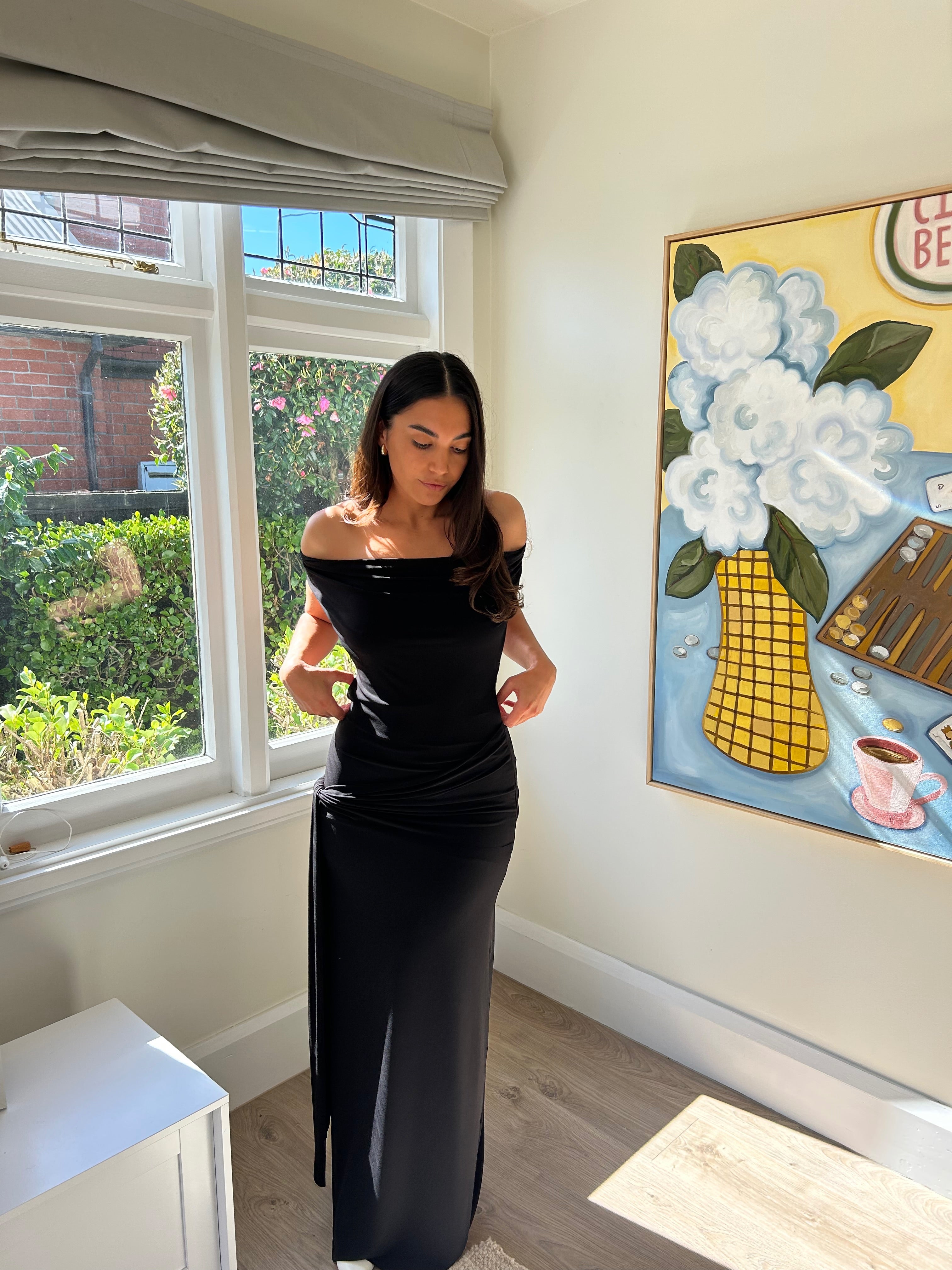 andmary Nadia check long dress black andmary nadia check long 