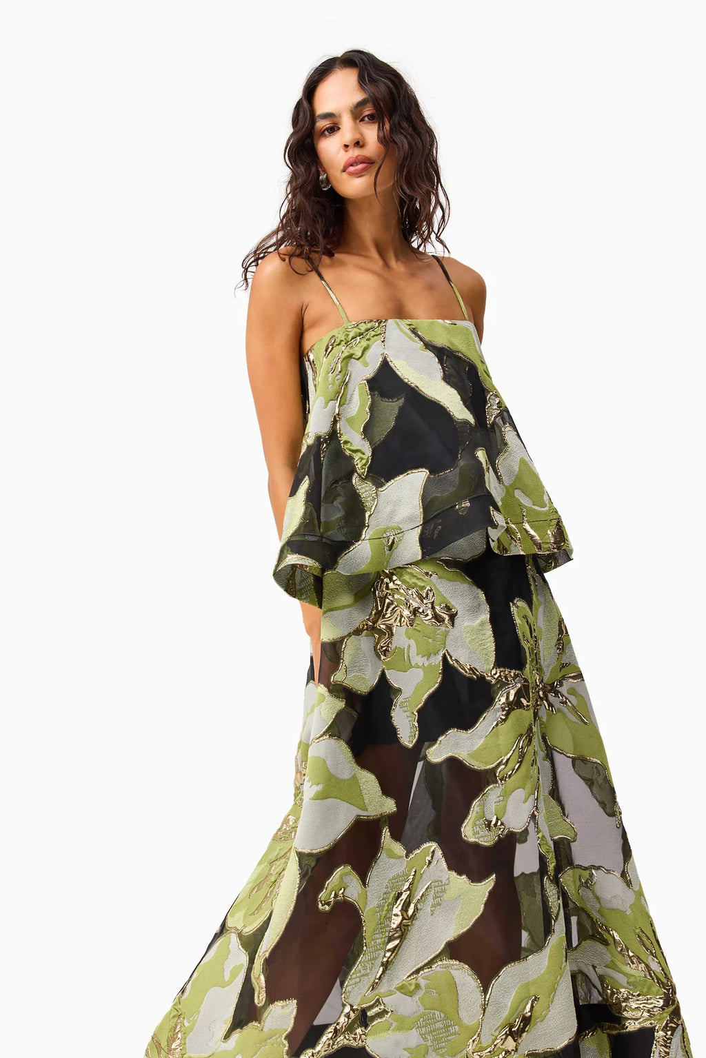 Elliatt Elysia Tiered Gown - Black & Green Floral