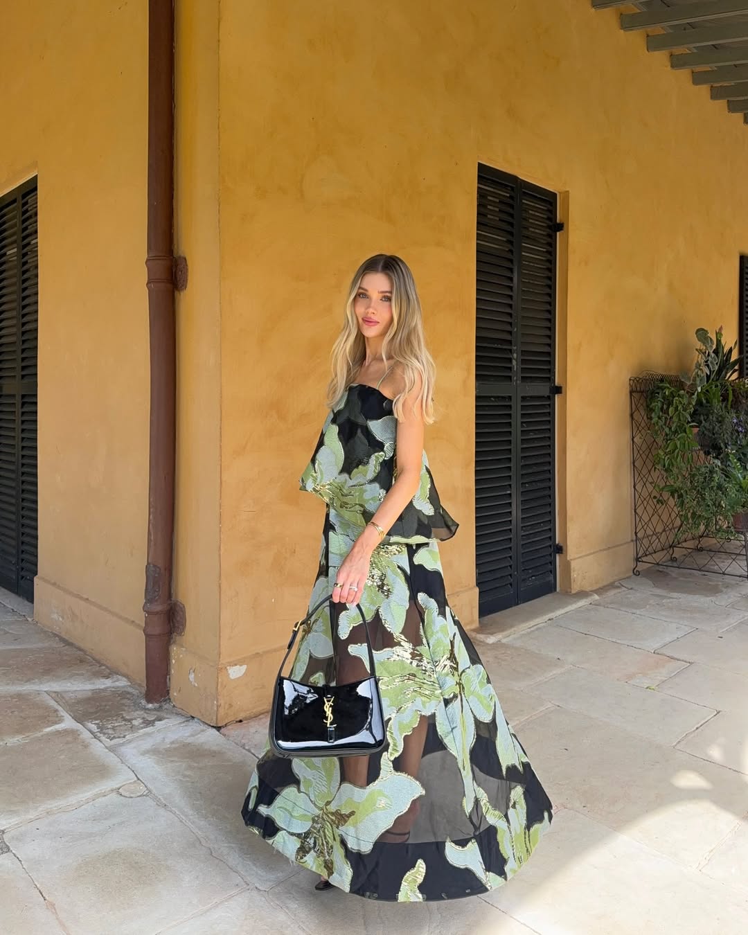 Elliatt Elysia Tiered Gown - Black & Green Floral