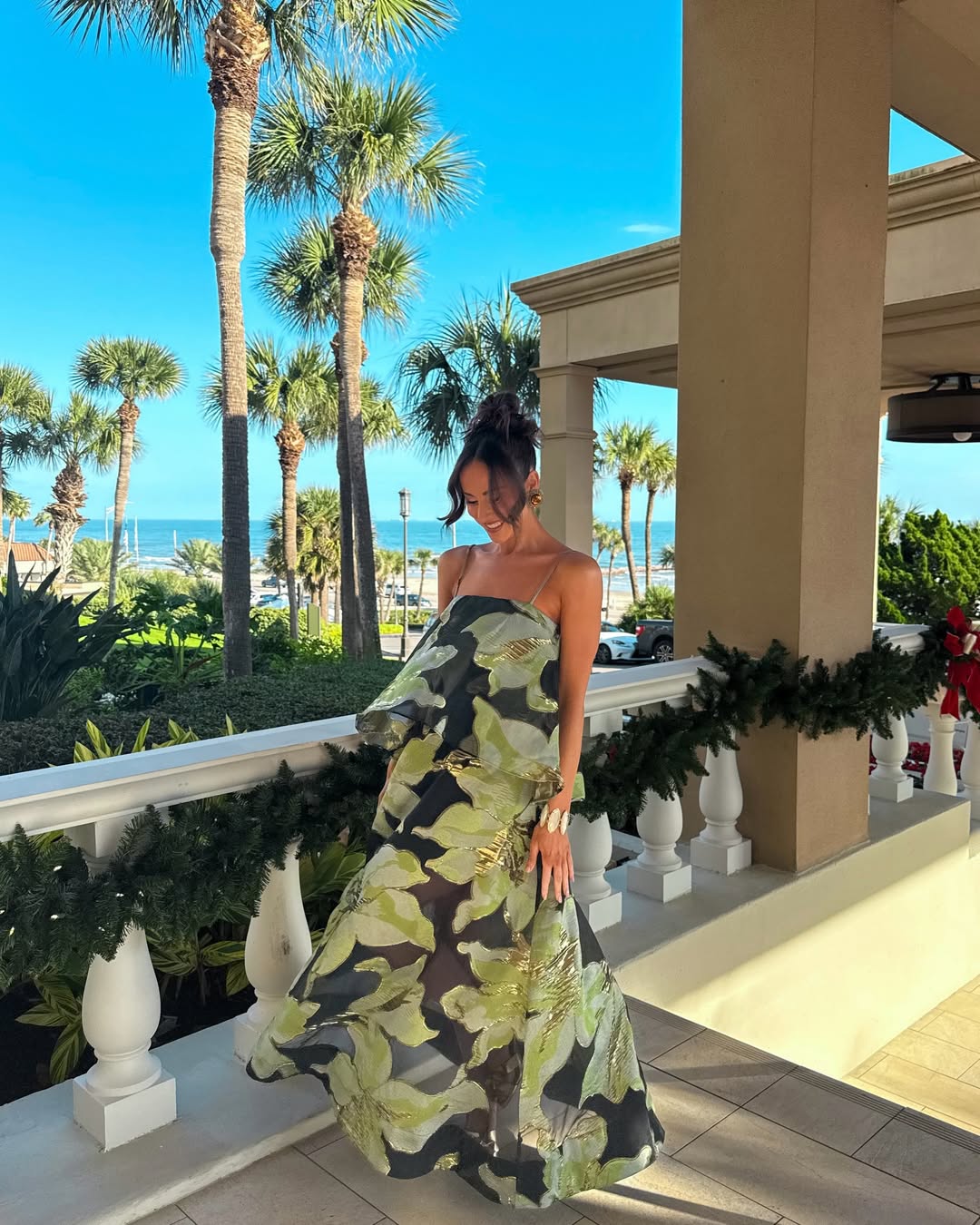 Elliatt Elysia Tiered Gown - Black & Green Floral