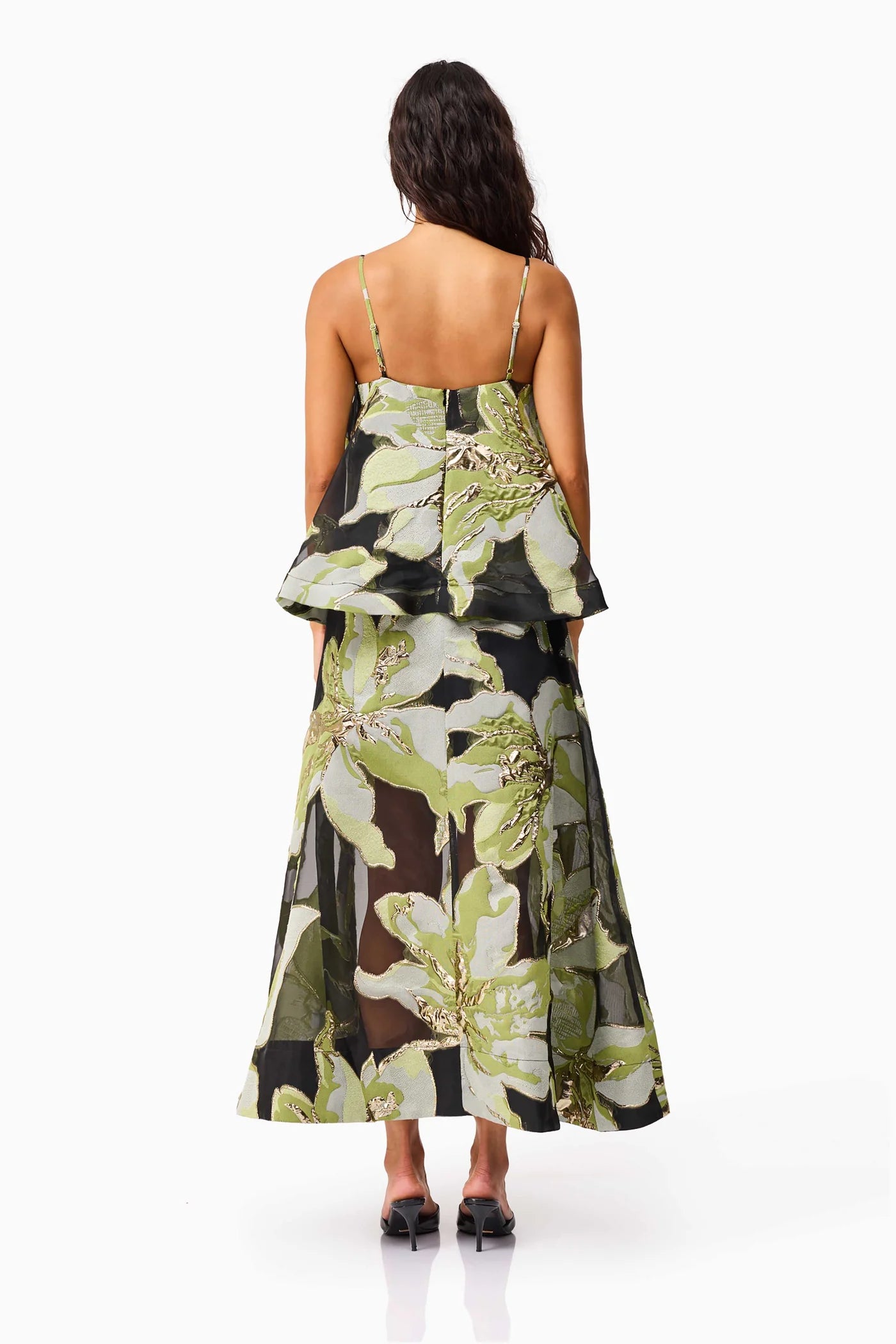 Elliatt Elysia Tiered Gown - Black & Green Floral