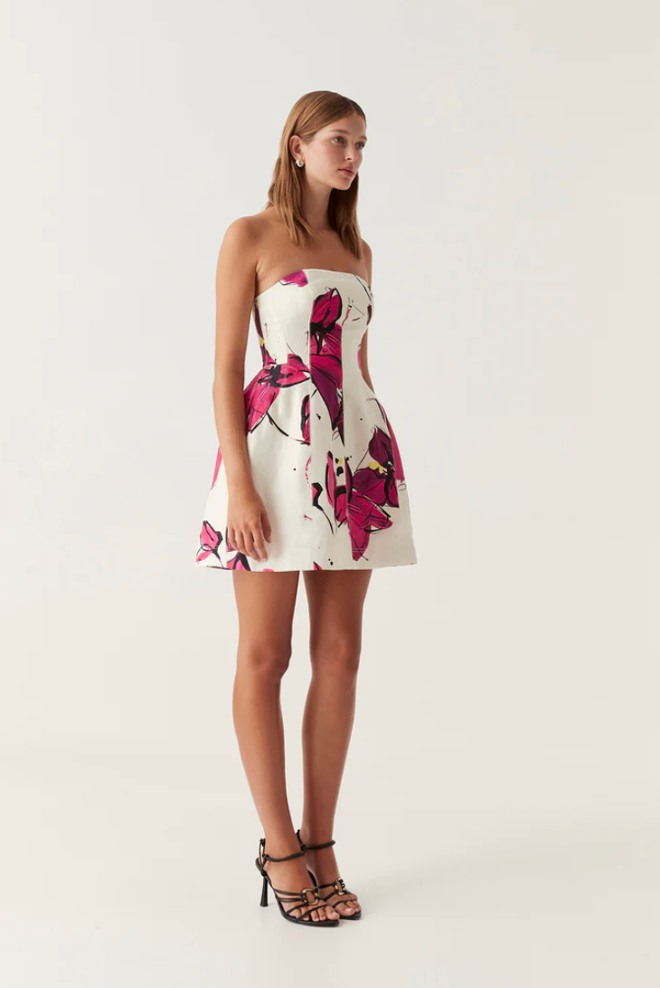 baret strapless mini dress Baret strapless mini dress falling florals