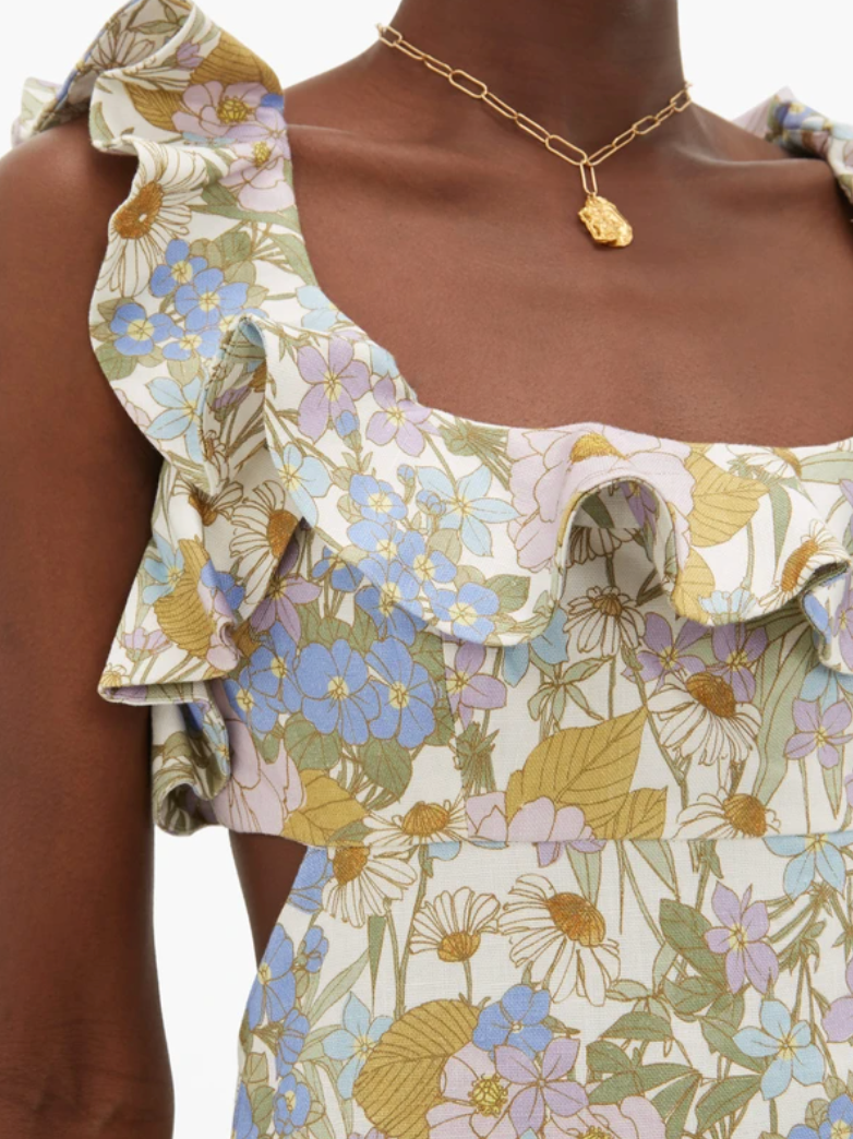 zimmermann super eight frilled midi dress Zimmermann Super Eight Frilled Midi Dress in Blue Meadow